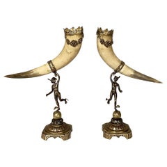 Pair of Turn-Of-The-Century Horn Trophies, Bookends