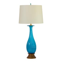 Pair Turquoise Blue Empoli Murano Glass Table Lamps