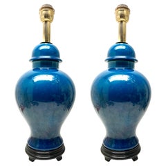 Pair Turquoise Glazed Large Chinese Ceramic Table Lamp 