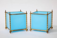 Pair of Turquoise Opaline Baccarat Crystal Ormolu Mounted Jardinière/Cache Pots
