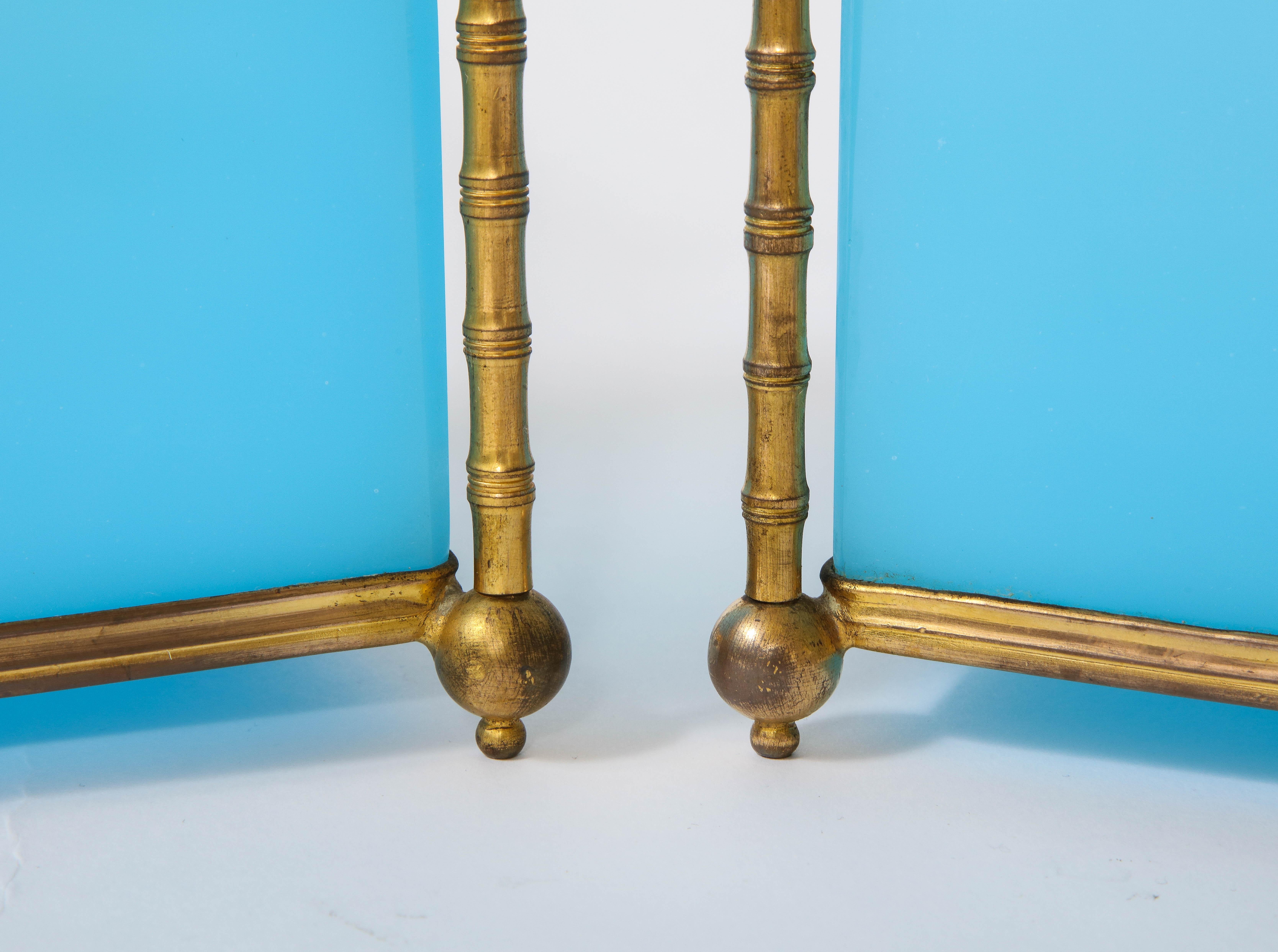 Bronze Pair of Turquoise Opaline Baccarat Crystal Ormolu Mounted Jardinière/Cache Pots For Sale