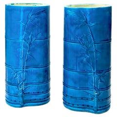 Paar blaue Vasen, Christopher Dresser für Minton Bamboo Design, um 1879