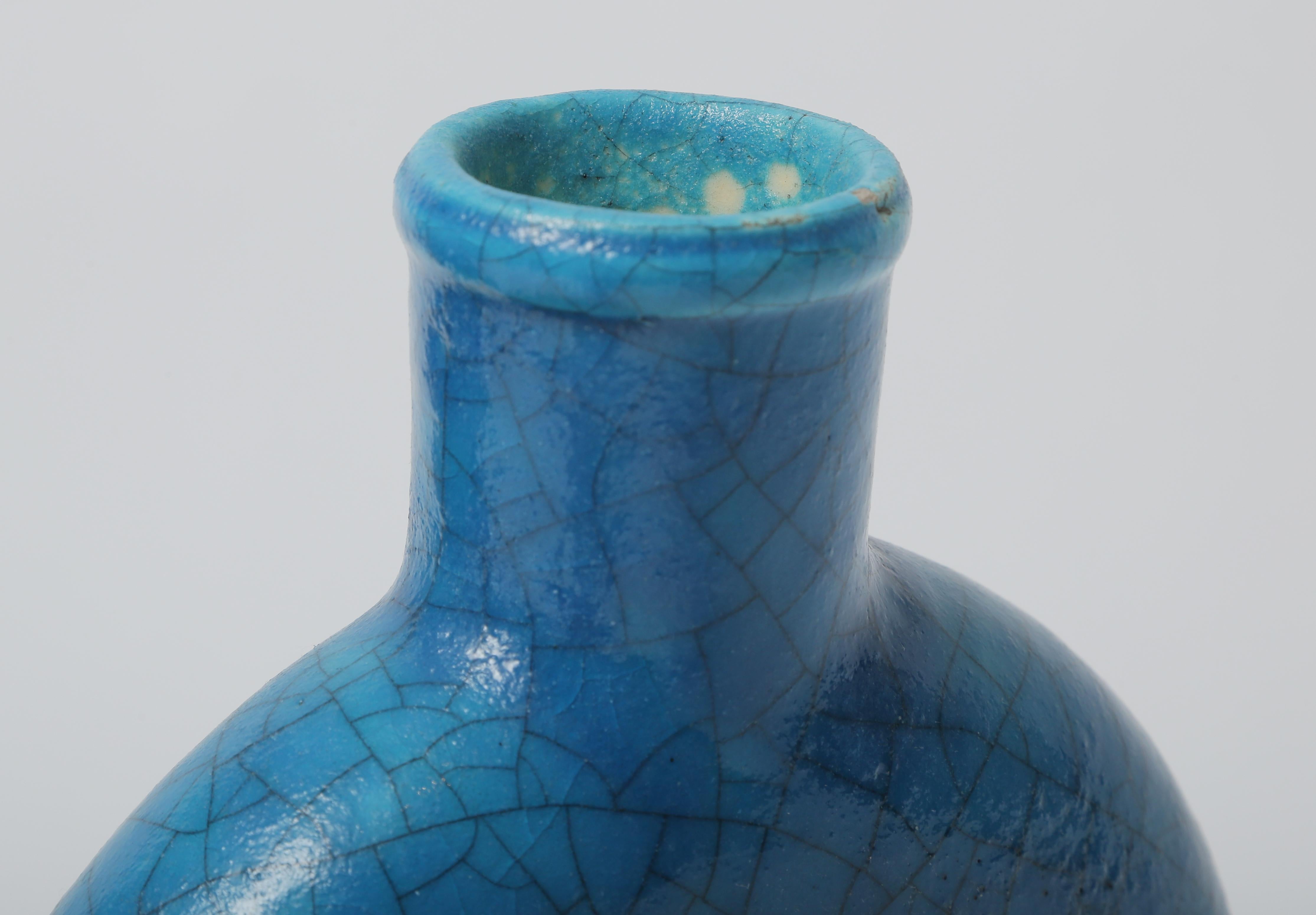 Ceramic Pair of Turquoise Vases, Edmond Lachenal Signed. Art Deco Period, Rare