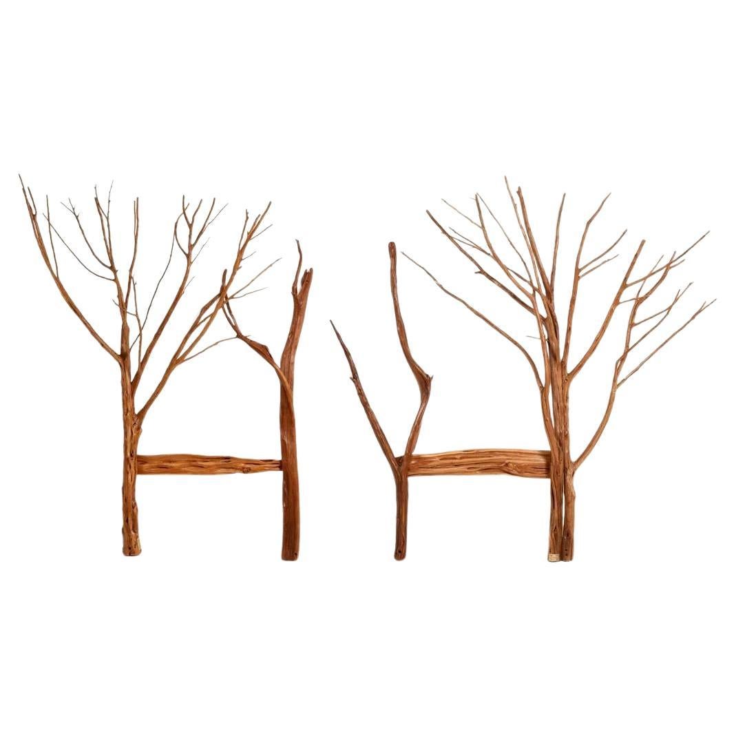 Pair Twin Size Sculptural Headboards by Rick Braun of Wood Merchant, Signed For Sale