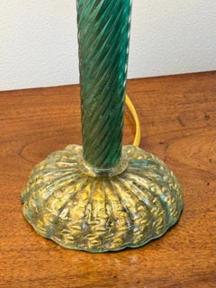 Pair twist green and gold Murano lamps