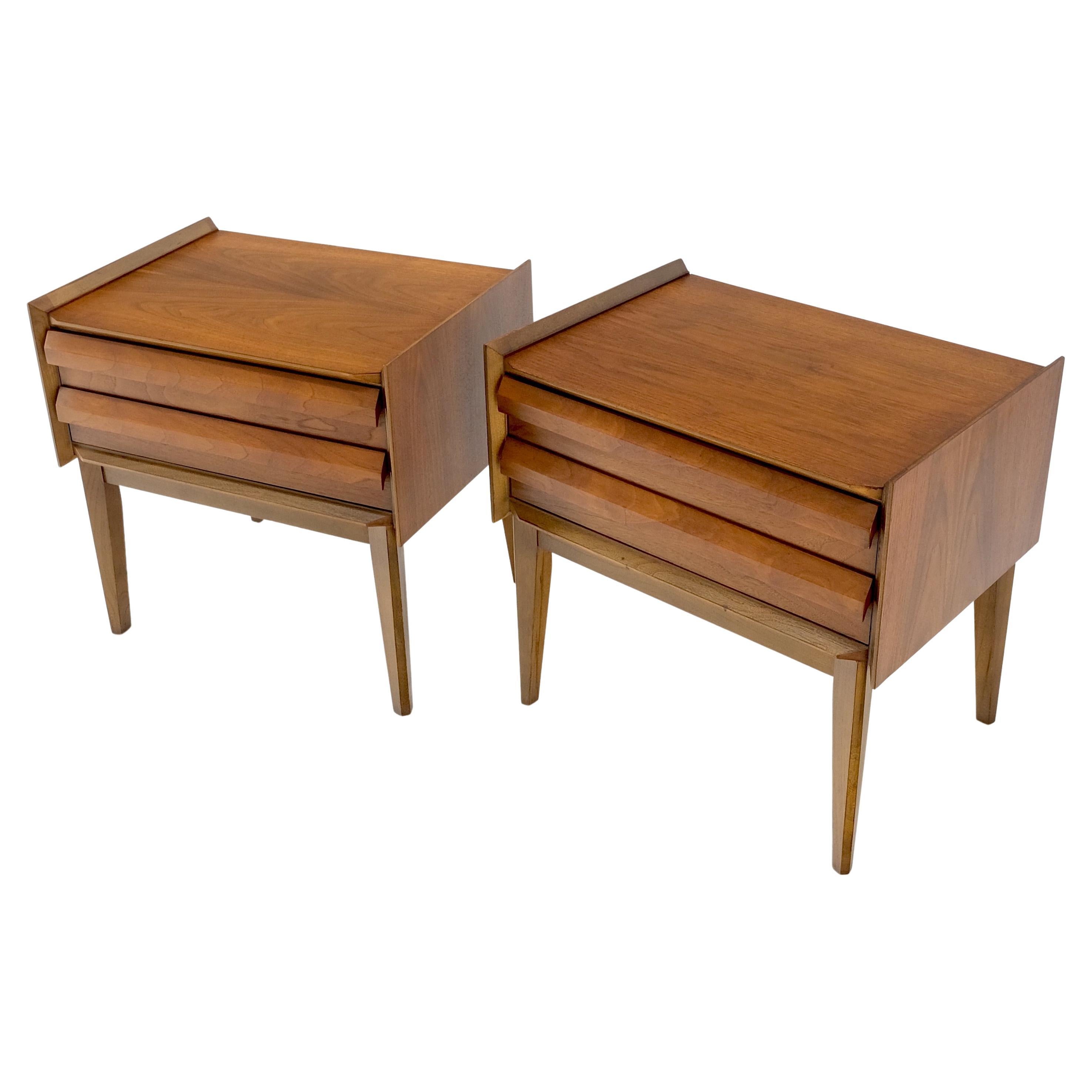 Pair two drawers walnut Mid-Century Modern end side night stands tables mint!