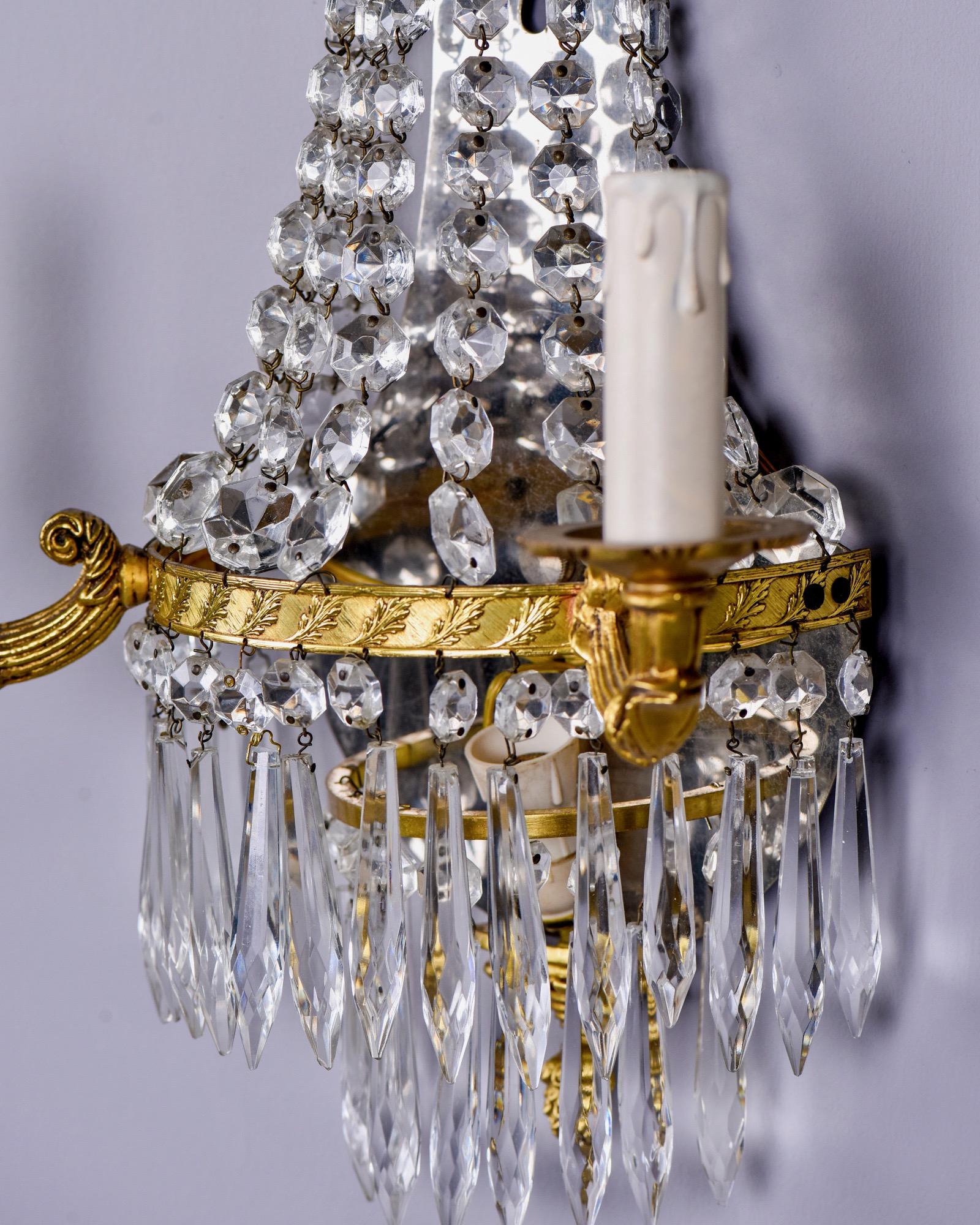 Pair of Two-Light Brass and Crystal Waterfall Sconces 1