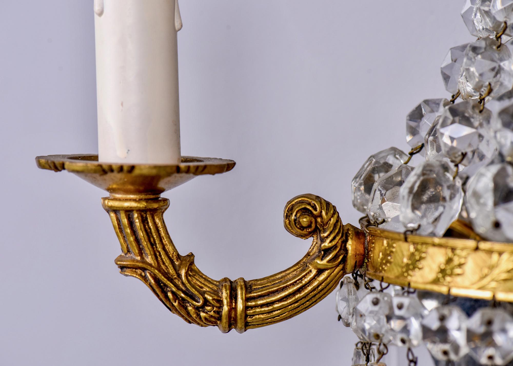 Pair of Two-Light Brass and Crystal Waterfall Sconces 2