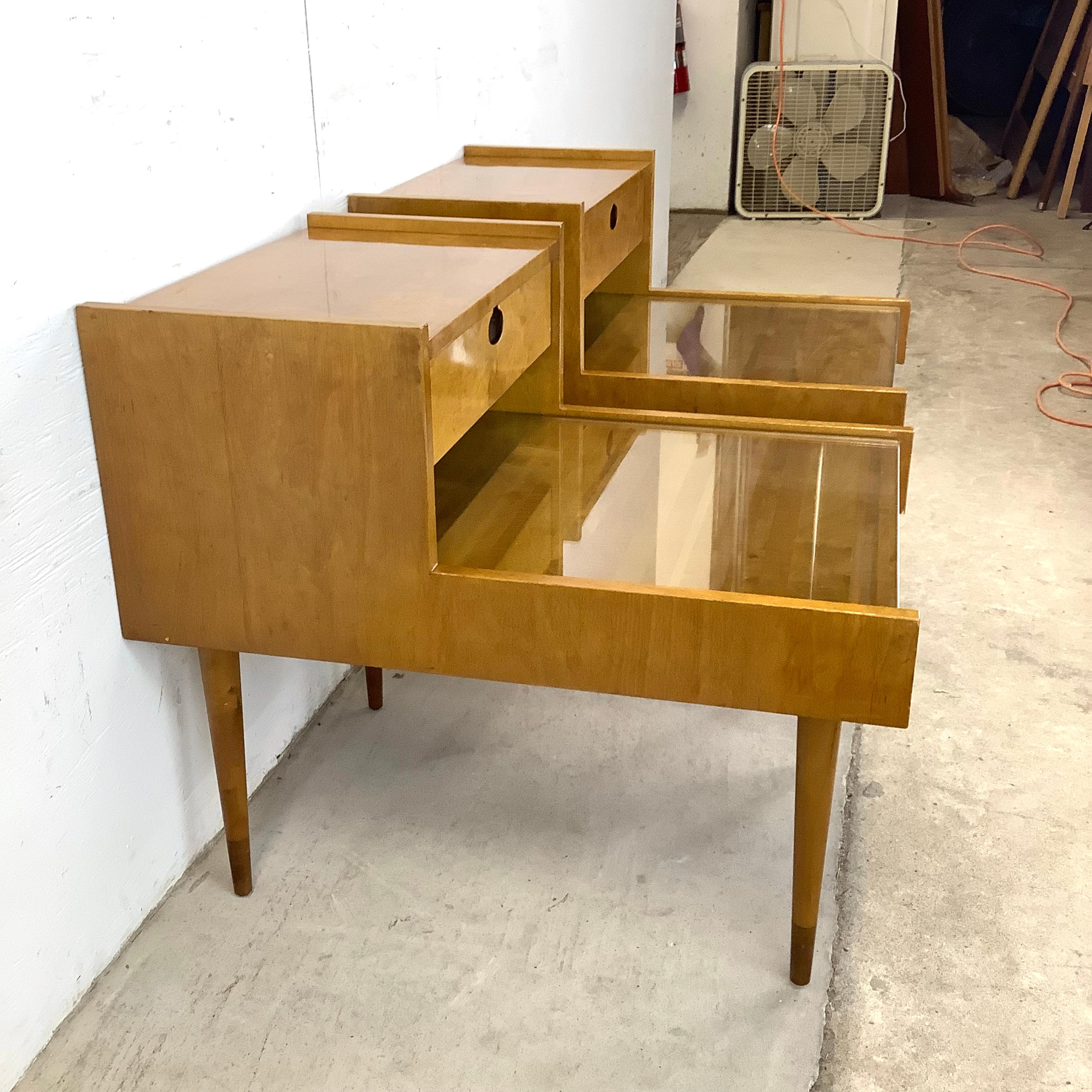 Swedish Pair Two Tier Nightstands attr. edmond spence For Sale