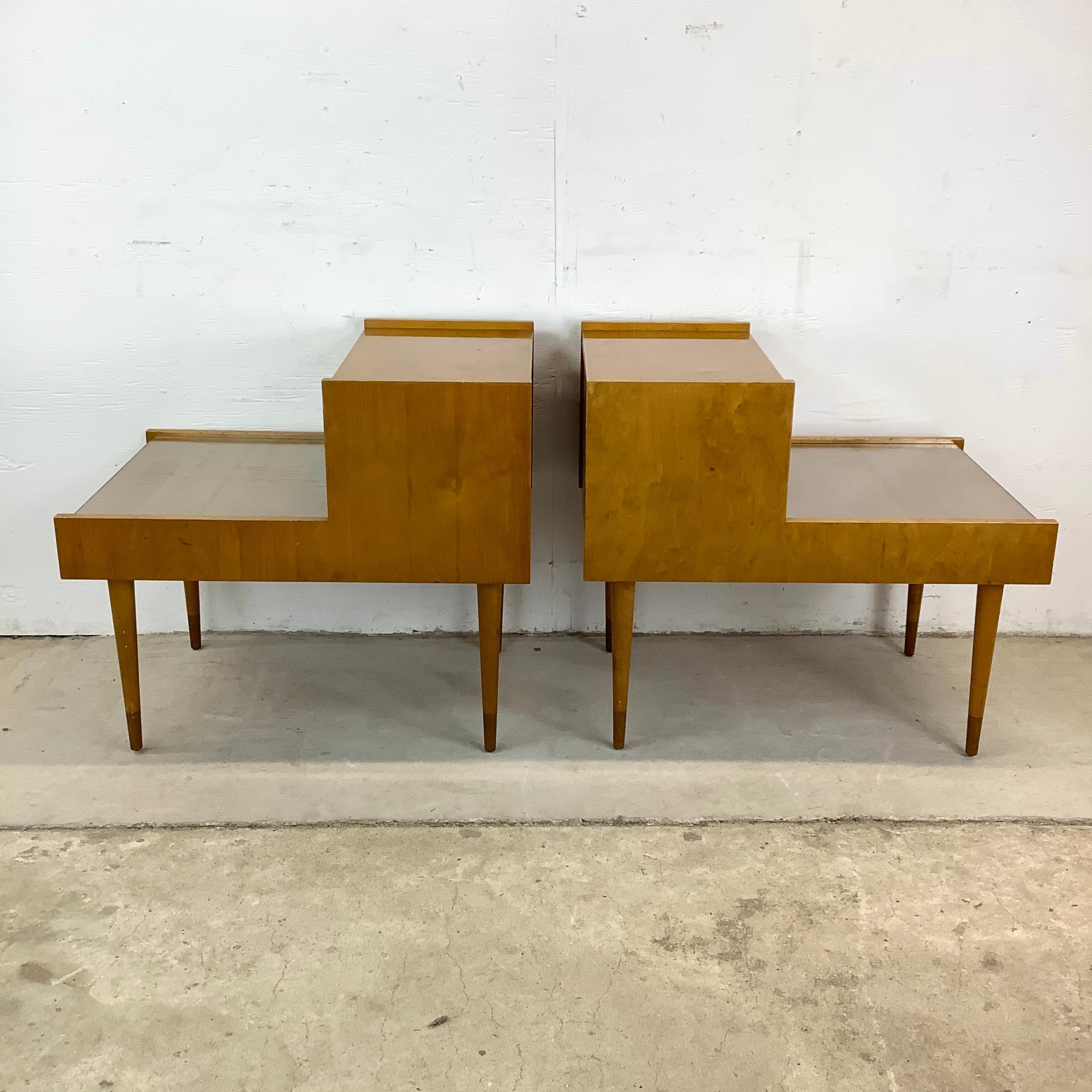 Veneer Pair Two Tier Nightstands attr. edmond spence For Sale