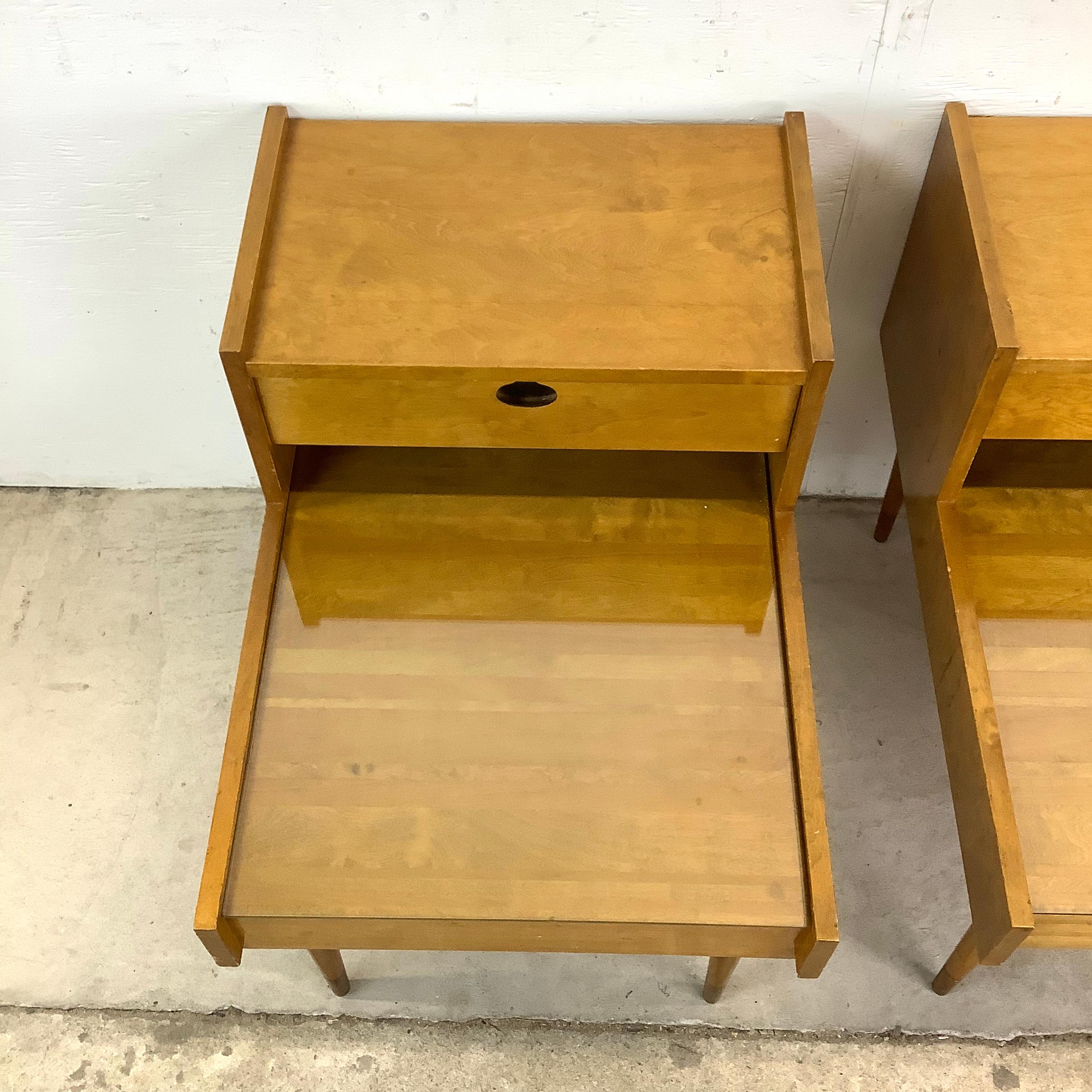 Wood Pair Two Tier Nightstands attr. edmond spence For Sale