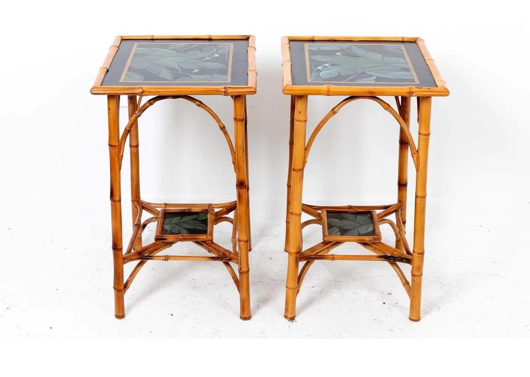 Pair Two Tier Tropical Bamboo Side Tables For Sale 3