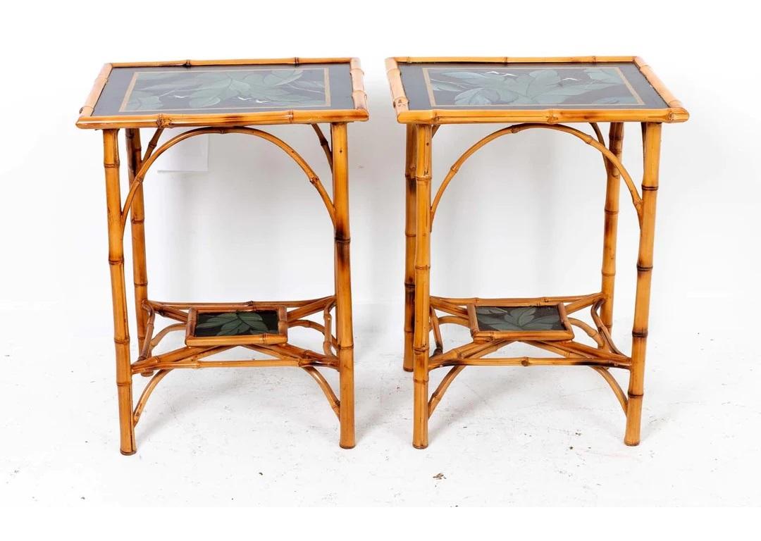 Pair Two Tier Tropical Bamboo Side Tables For Sale 2