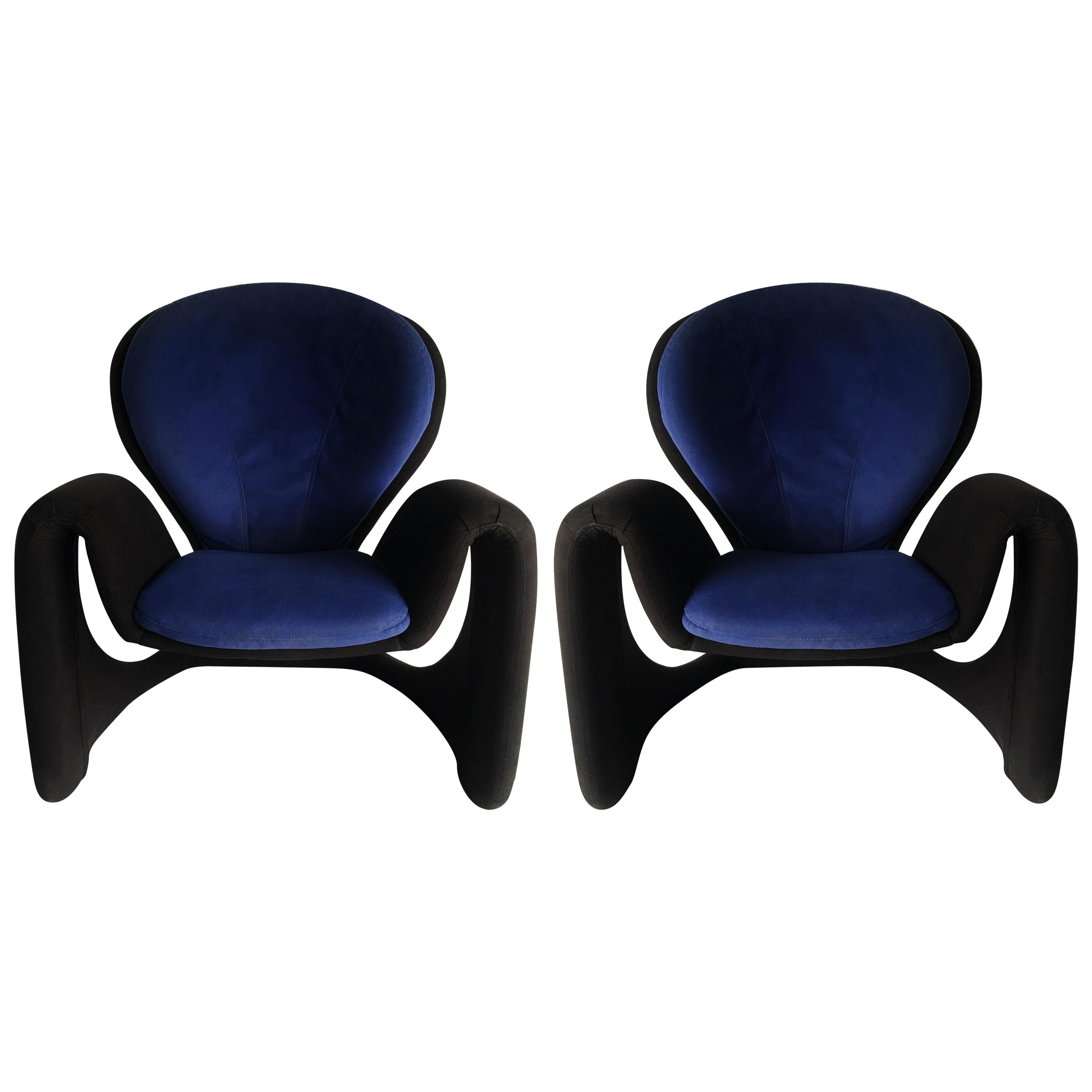 Pair of Two-Tone Modern Cantilever Ribbon Armchairs For Sale