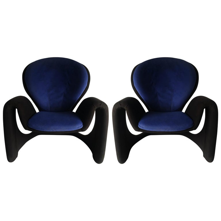 Pair of Two-Tone Modern Cantilever Ribbon Armchairs For Sale at 