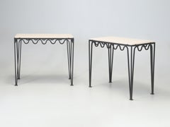 Pair Undulating 'Méandre' Wrought Iron and Limestone Consoles by Design Frères