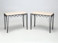 Pair Undulating 'Méandre' Wrought Iron and Limestone Consoles by Design Frères