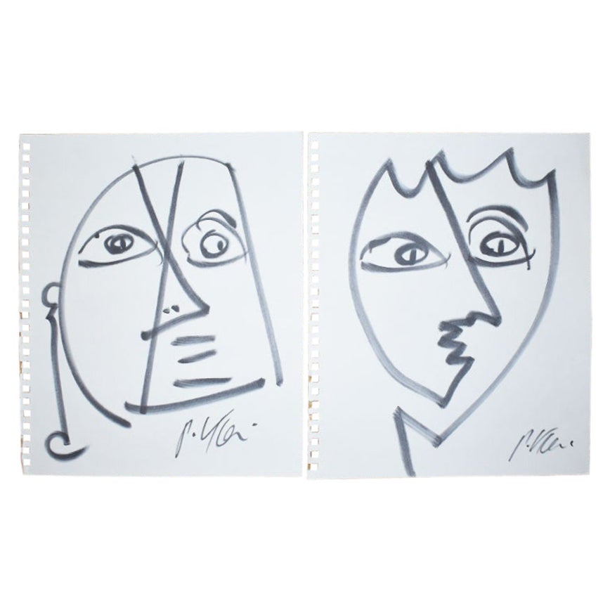 Pair Unframed Abstract Expressionist Figural Paintings by Peter Keil, Signed