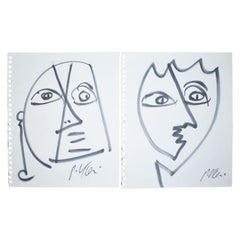 Pair Unframed Abstract Expressionist Figural Paintings by Peter Keil, Signed