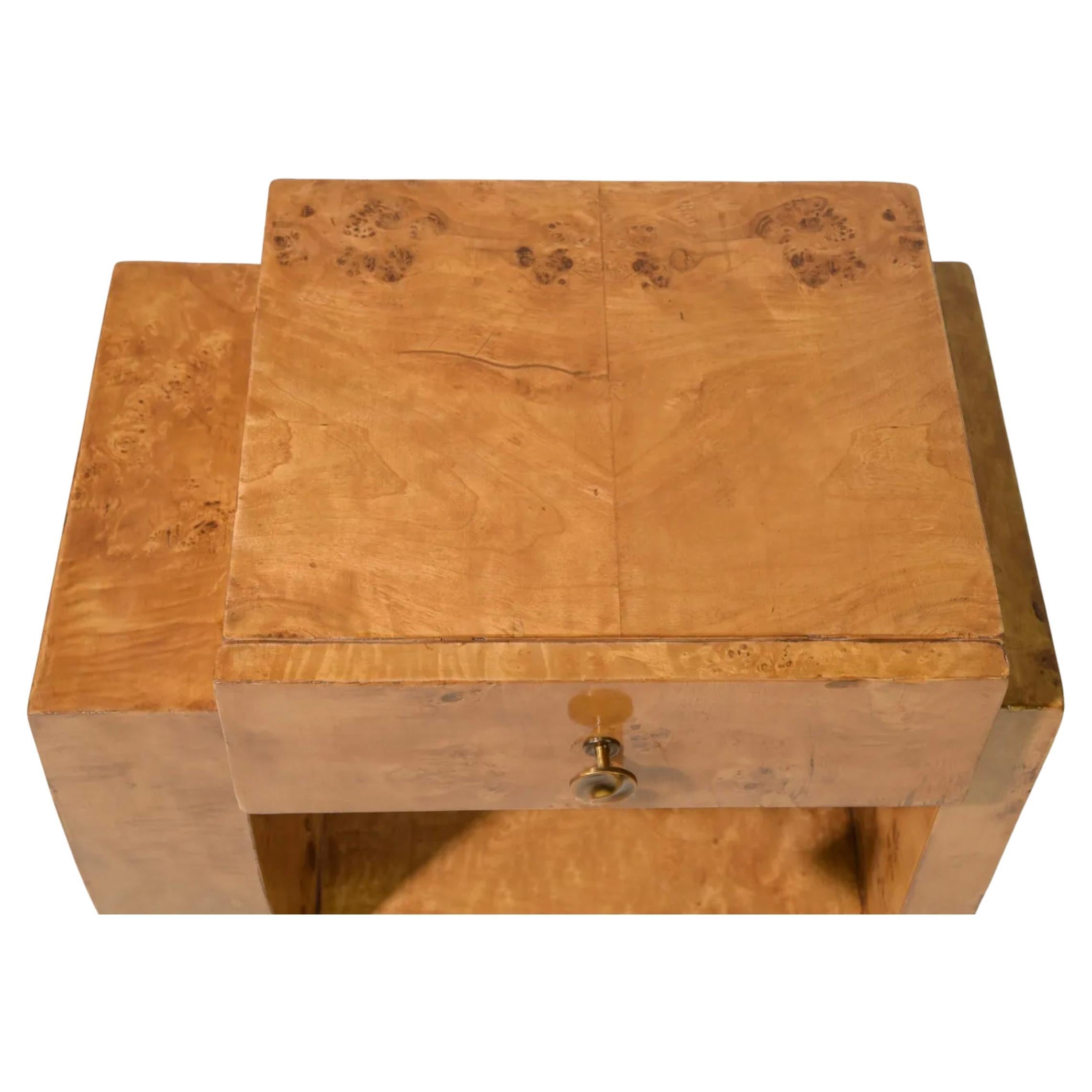 Post-Modern Pair Unique Post modern Art Deco style Burl single Drawer nightstands end tables For Sale