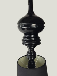 Pair of Unusual Black Pendant Lamps and Shades