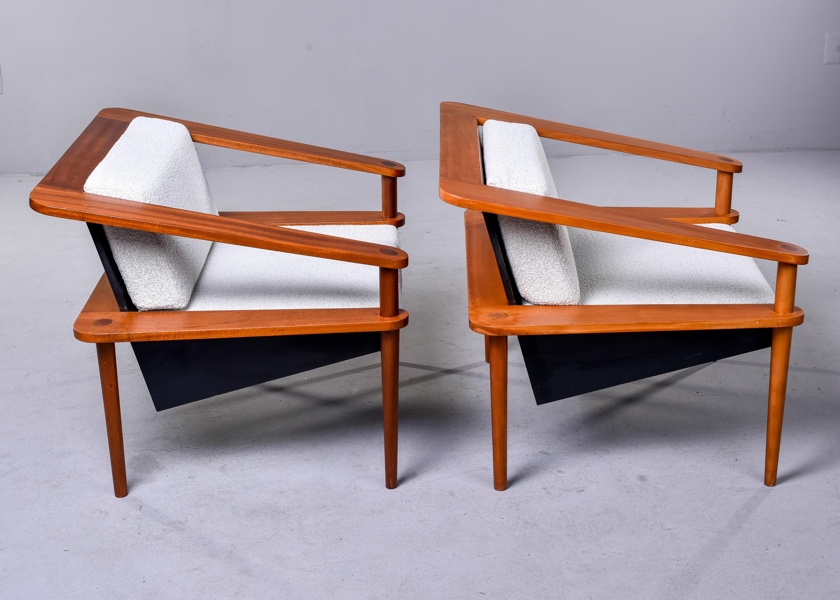 Pair Unusual Mid Century Sculptural Cube Chairs with Teak Frames 3