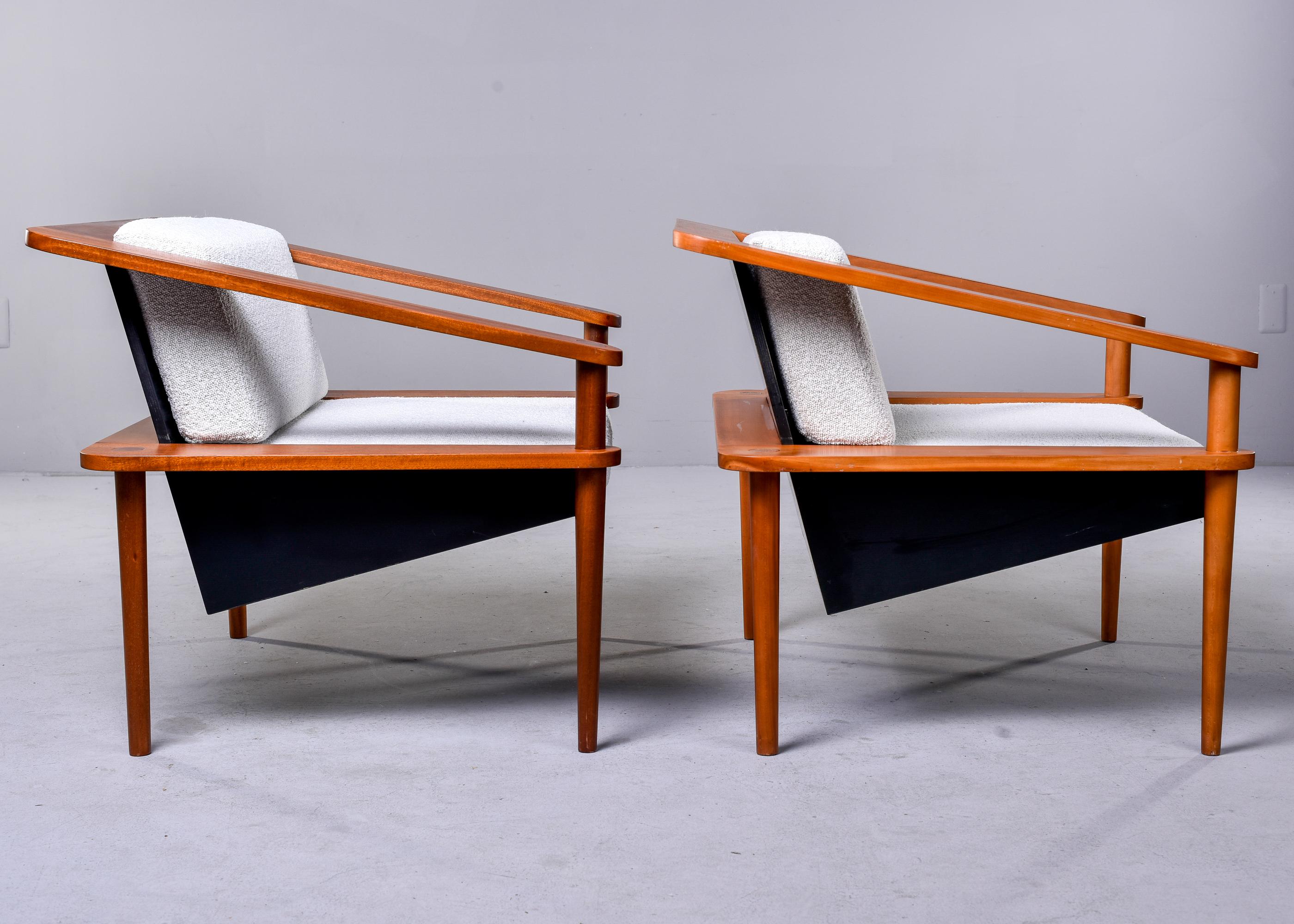 Pair Unusual Mid Century Sculptural Cube Chairs with Teak Frames 4