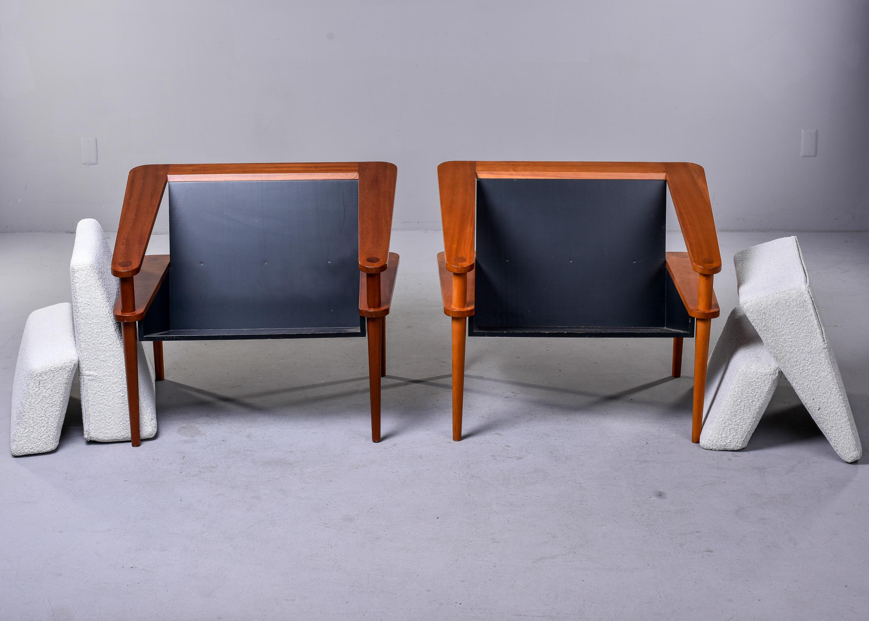 Pair Unusual Mid Century Sculptural Cube Chairs with Teak Frames 7