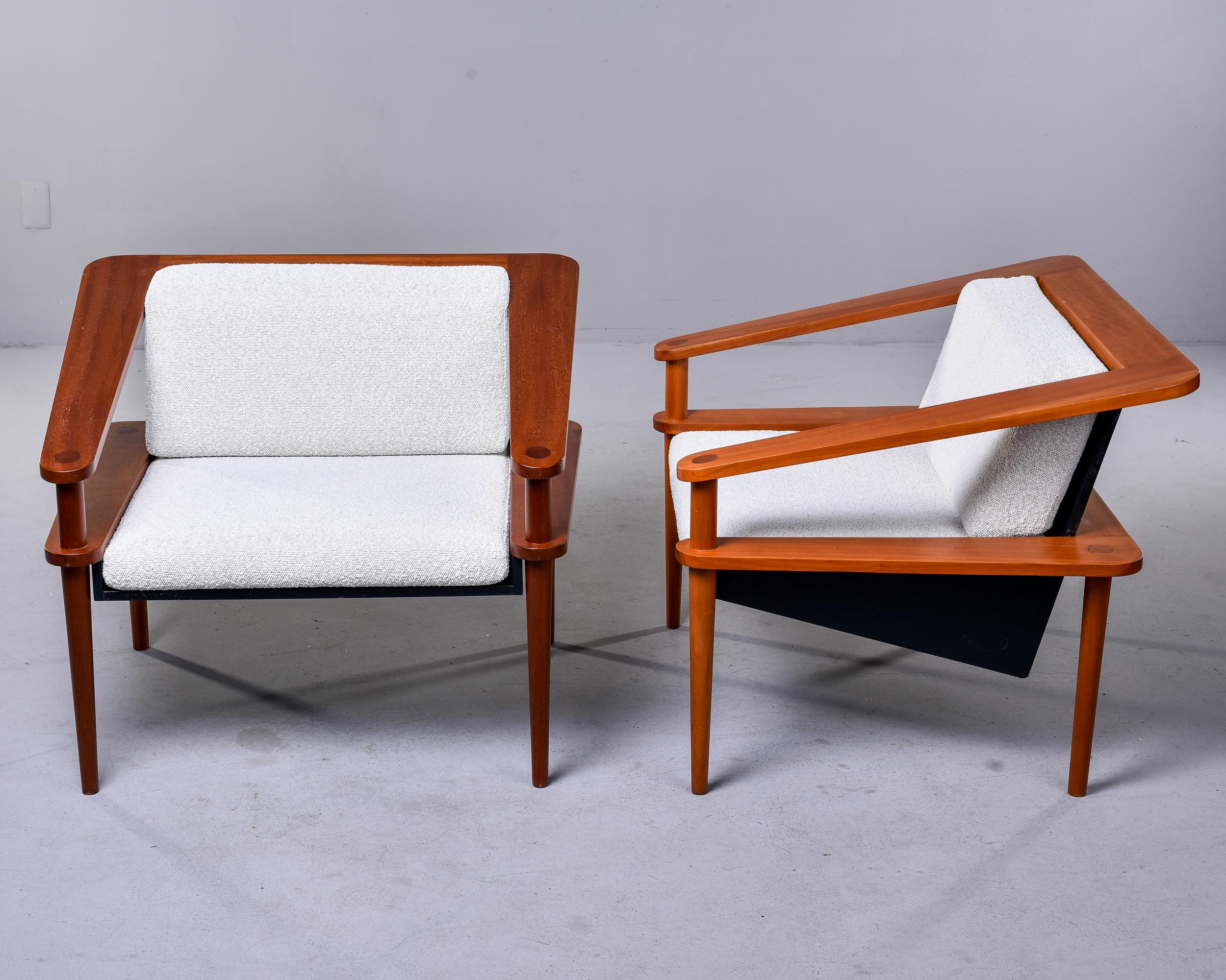 Mid-Century Modern Pair Unusual Mid Century Sculptural Cube Chairs with Teak Frames