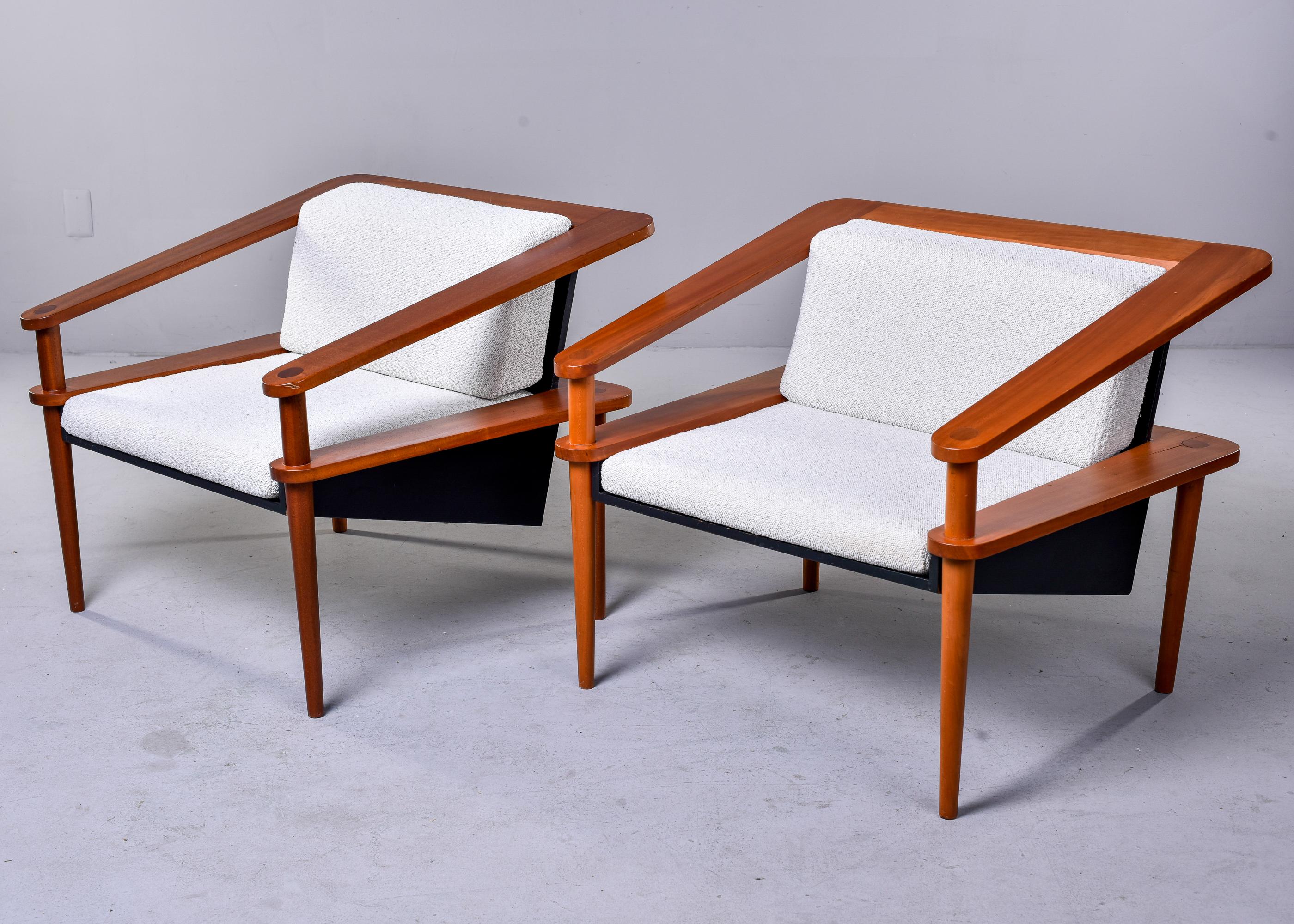 Pair Unusual Mid Century Sculptural Cube Chairs with Teak Frames In Good Condition For Sale In Troy, MI