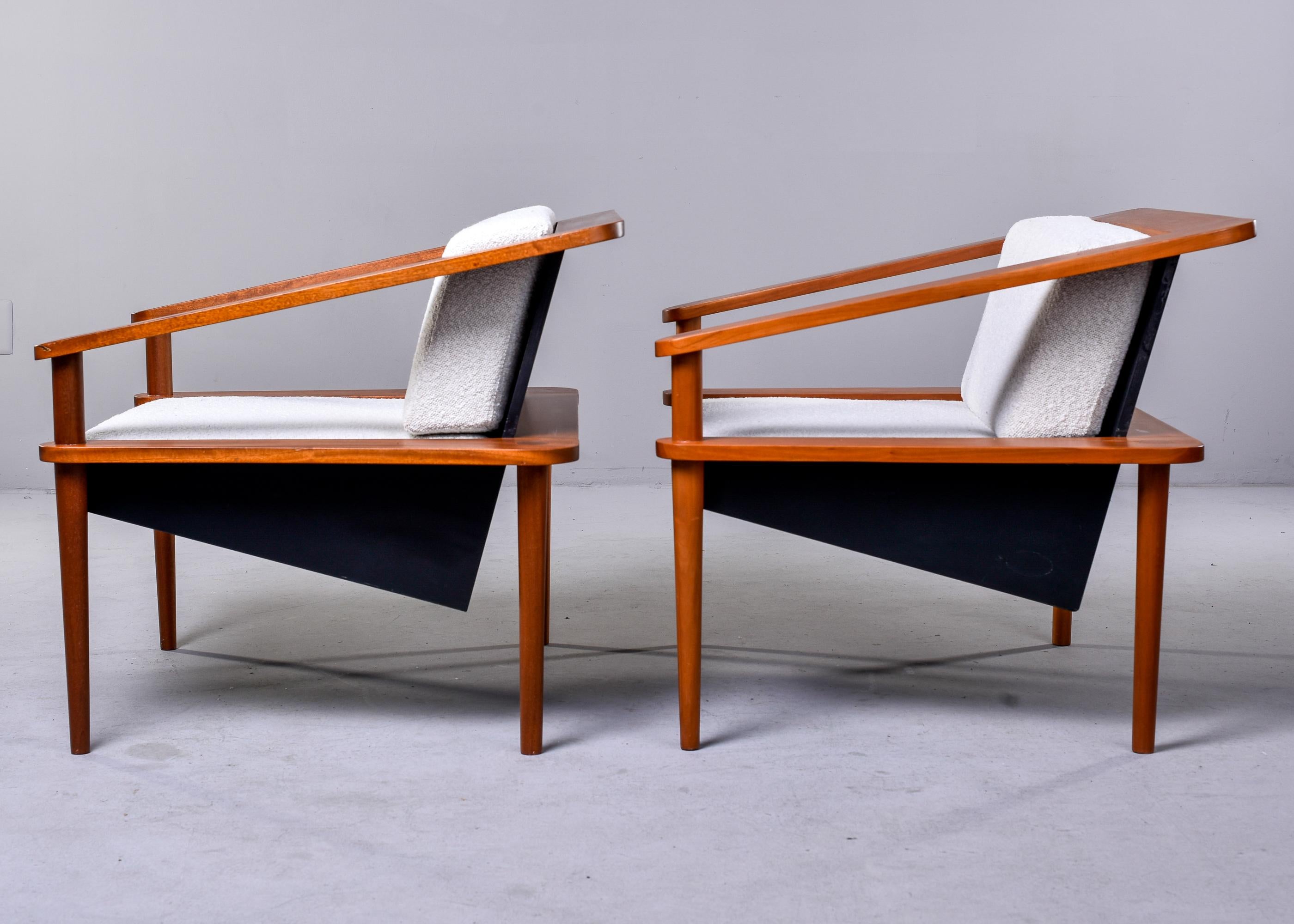 20th Century Pair Unusual Mid Century Sculptural Cube Chairs with Teak Frames For Sale