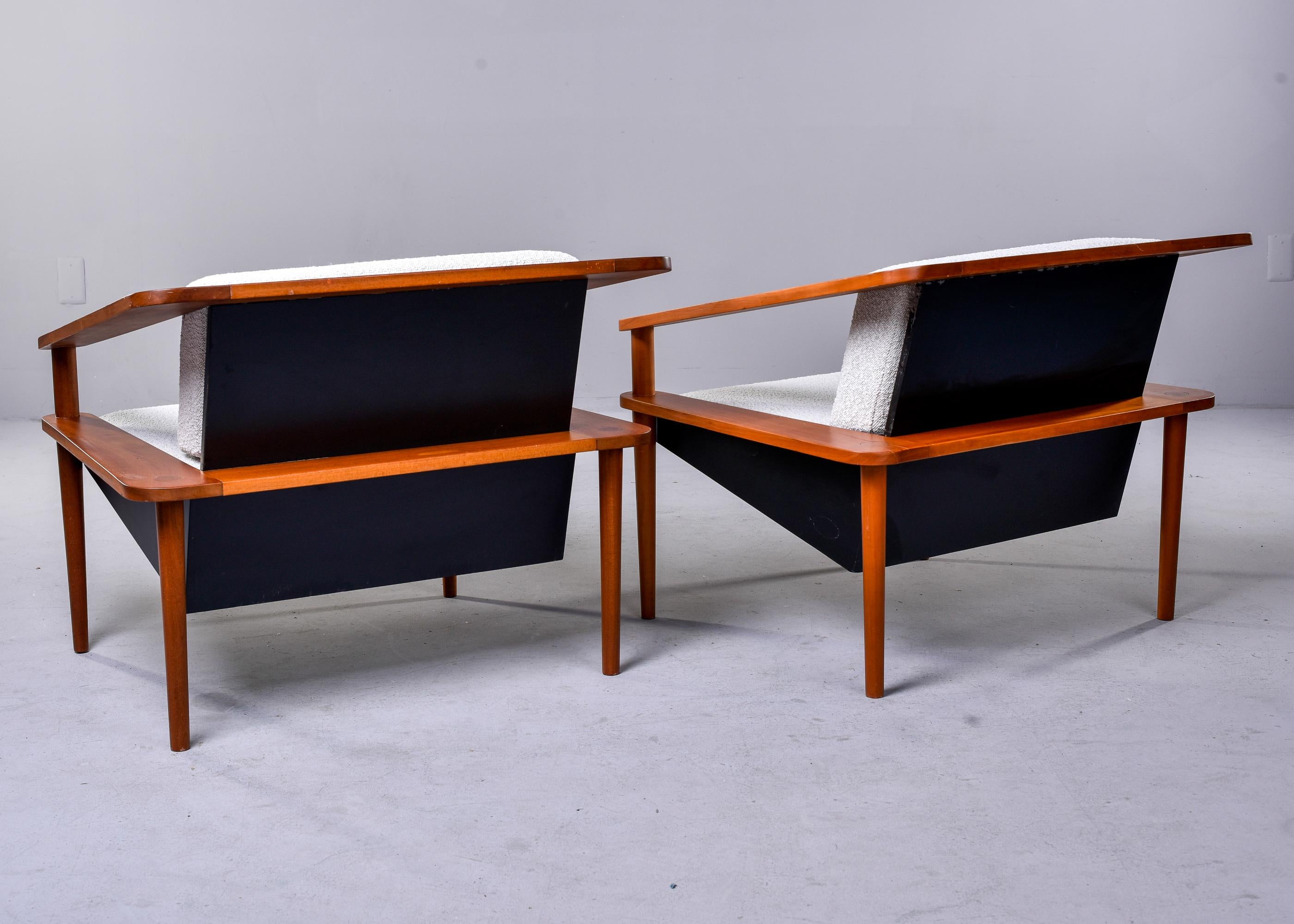 Upholstery Pair Unusual Mid Century Sculptural Cube Chairs with Teak Frames For Sale