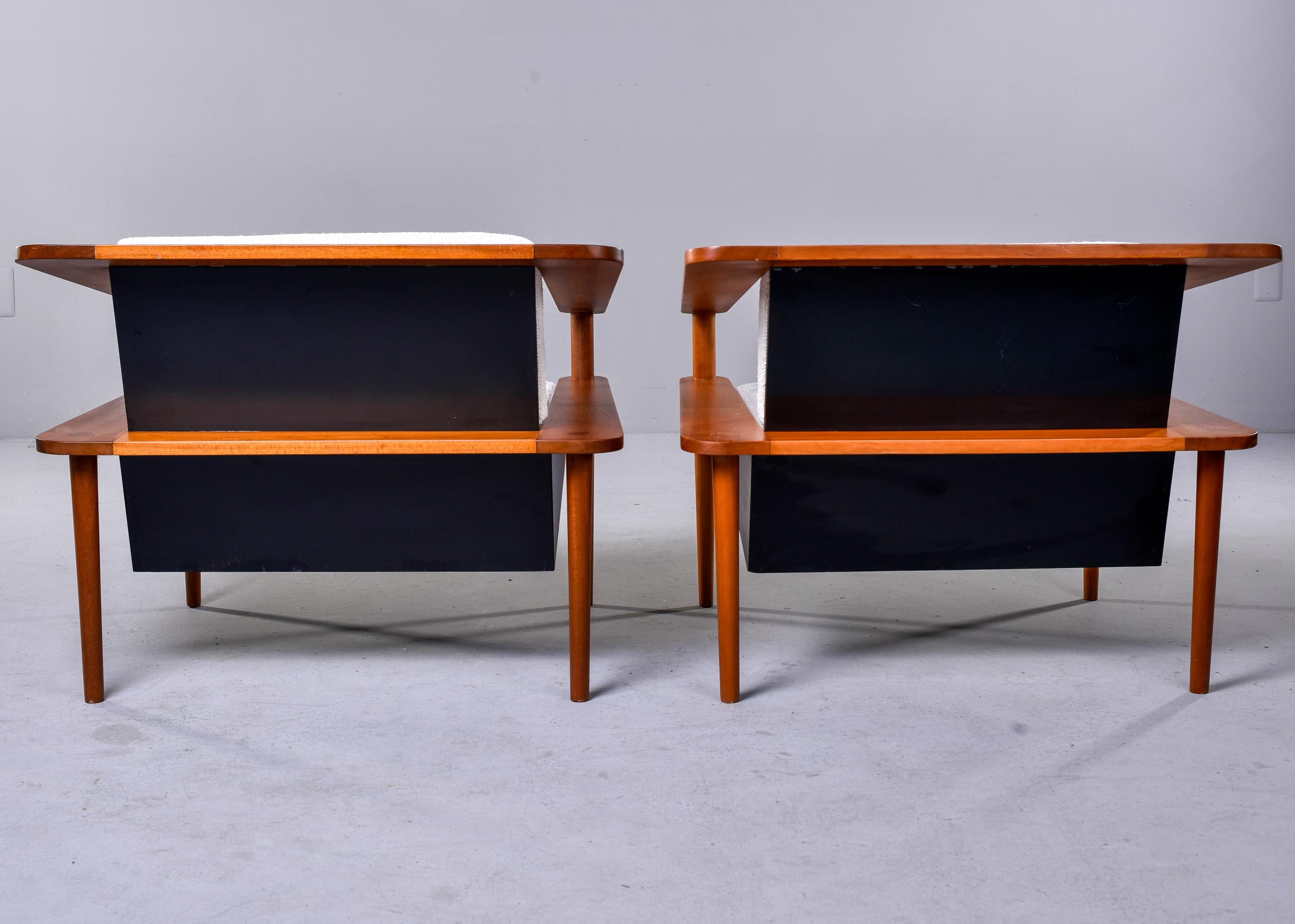 Pair Unusual Mid Century Sculptural Cube Chairs with Teak Frames For Sale 1