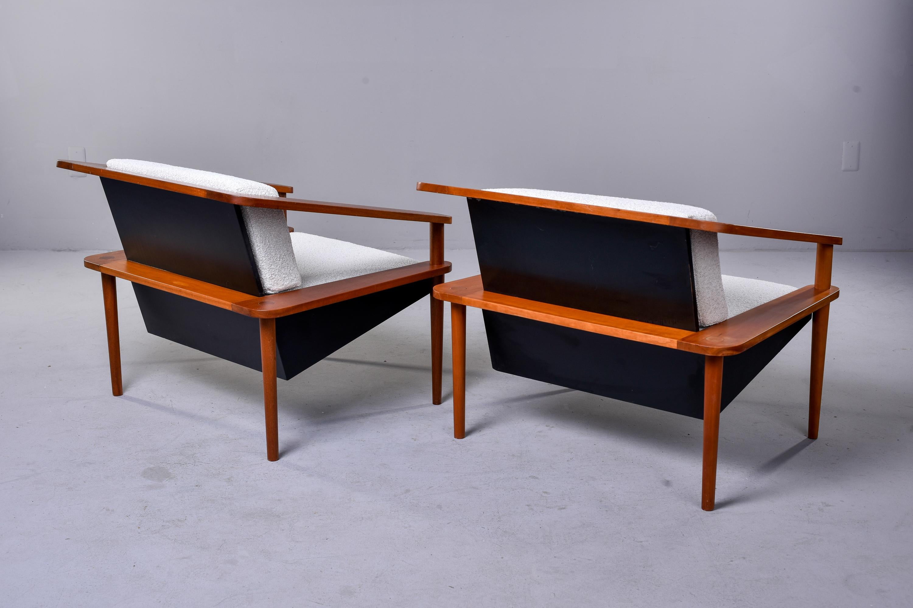 Pair Unusual Mid Century Sculptural Cube Chairs with Teak Frames For Sale 2