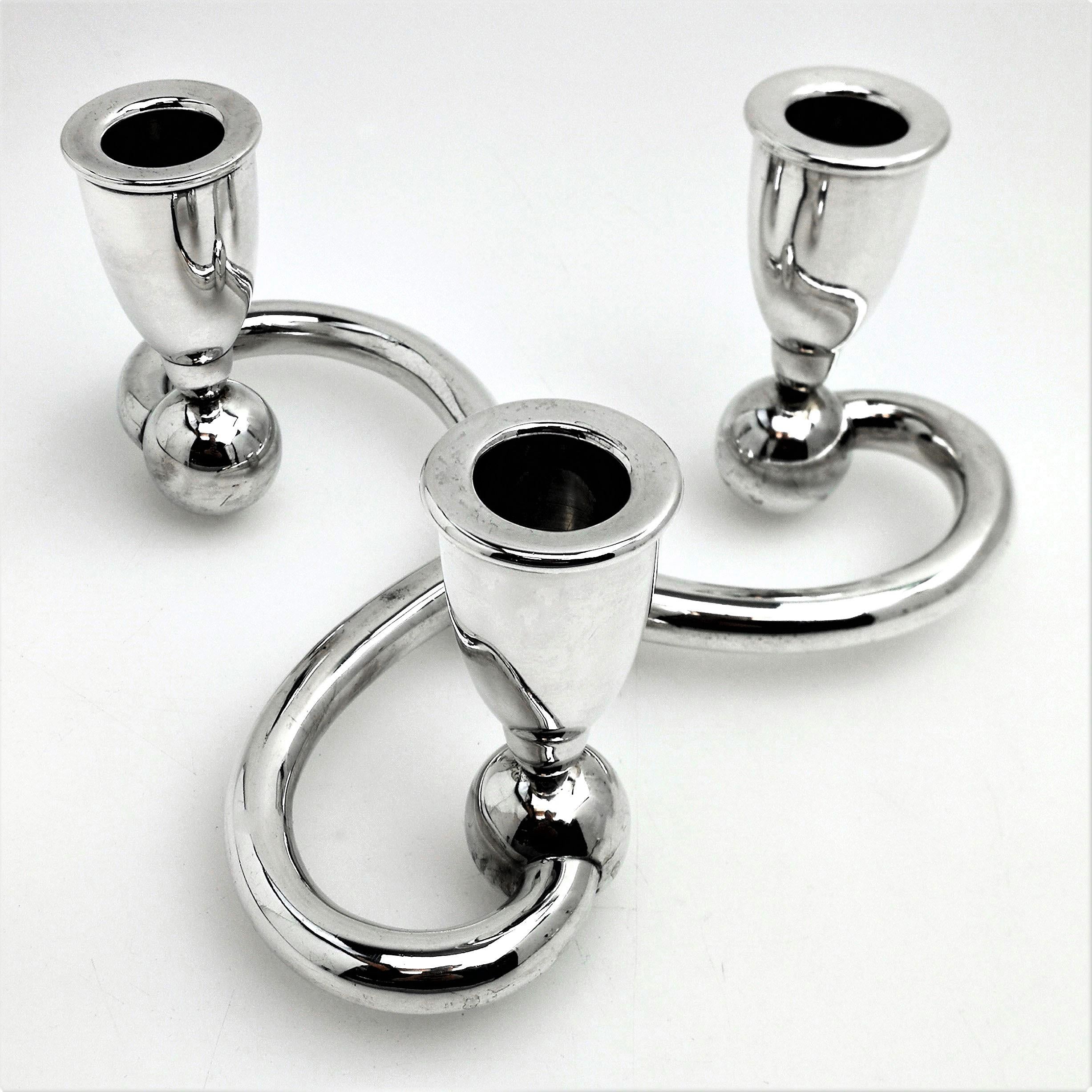20th Century Pair of Unusual Solid Silver Candelabra circa 1930 German Silber Candle Holders