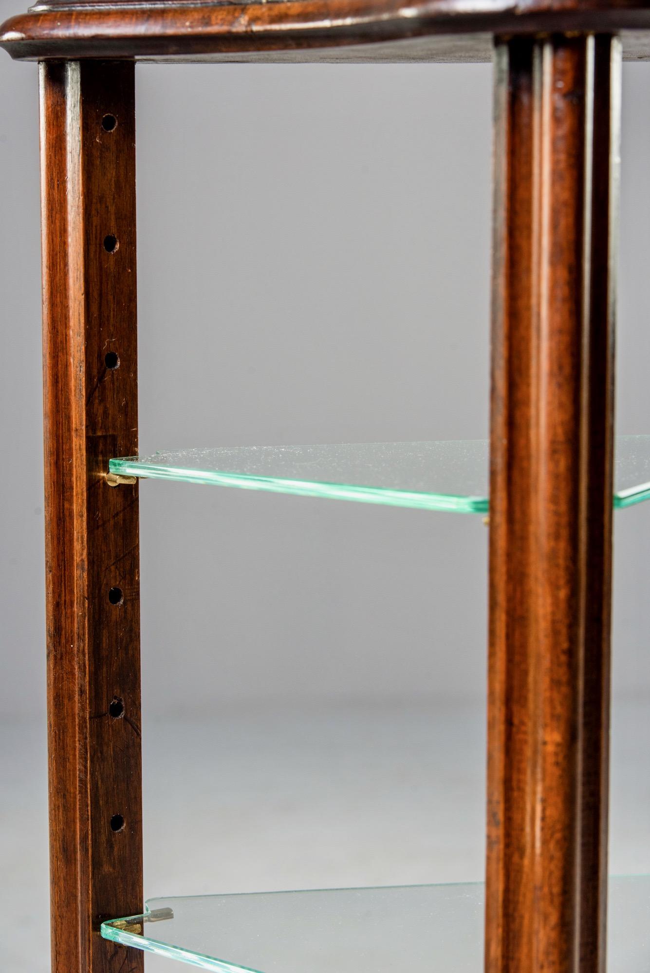 Pair of Unusual Walnut Stands with Glass Shelves For Sale 5
