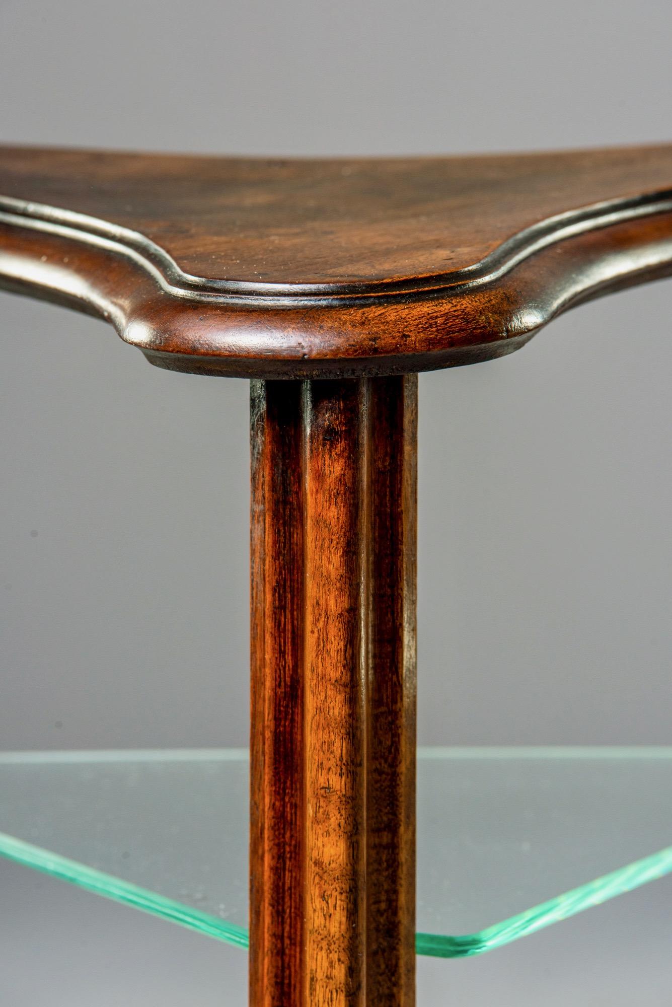 English Pair of Unusual Walnut Stands with Glass Shelves For Sale