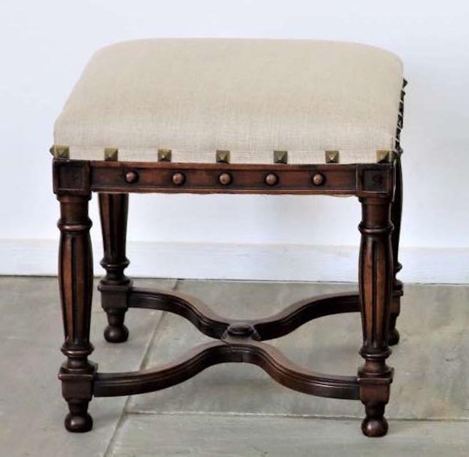 English Pair Upholstered Foot Stools, England, 19th Century