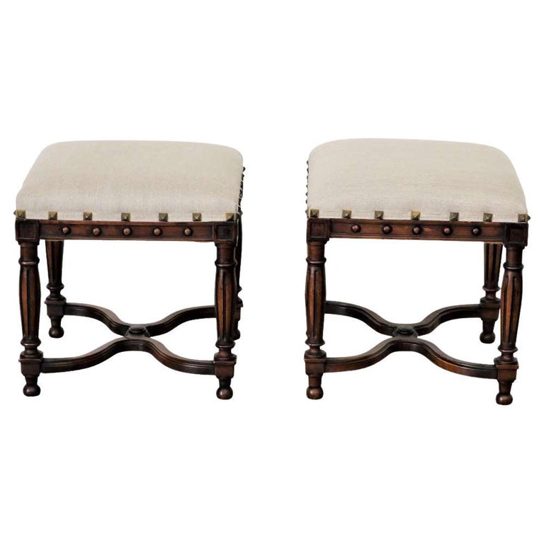 Pair Upholstered Foot Stools, England, 19th Century For Sale