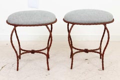Pair Upholstered Italian Iron Rope Benches