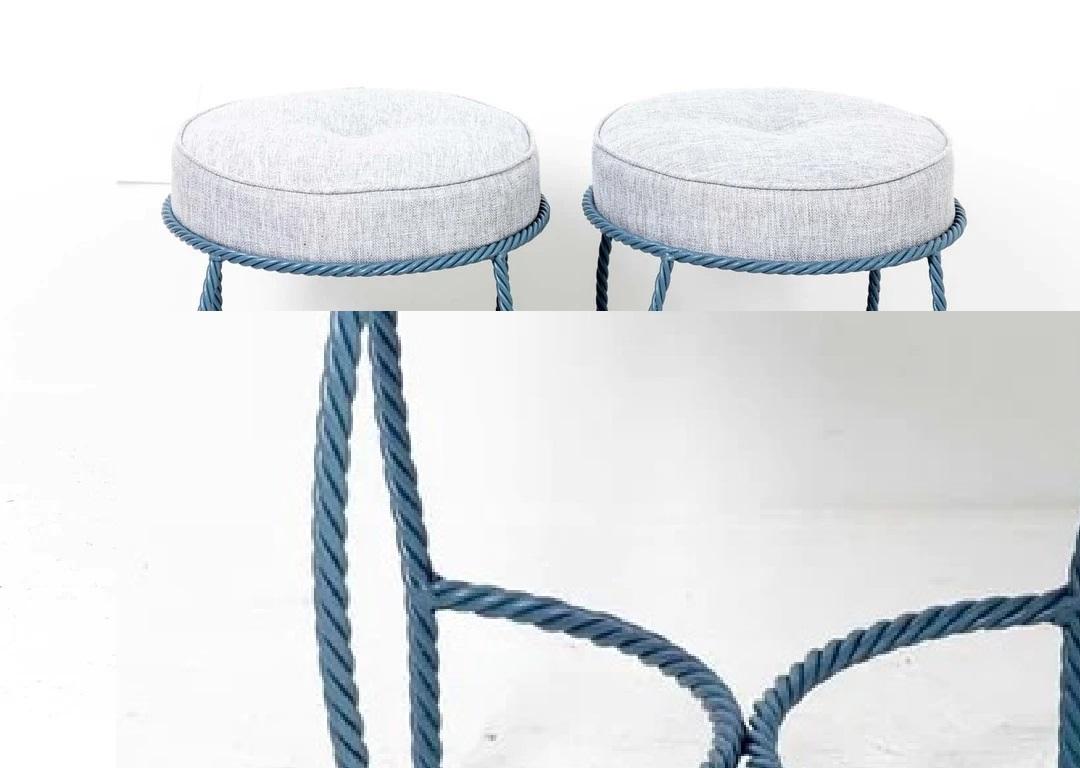 Upholstery Pair Upholstered Italian Iron Rope Benches For Sale