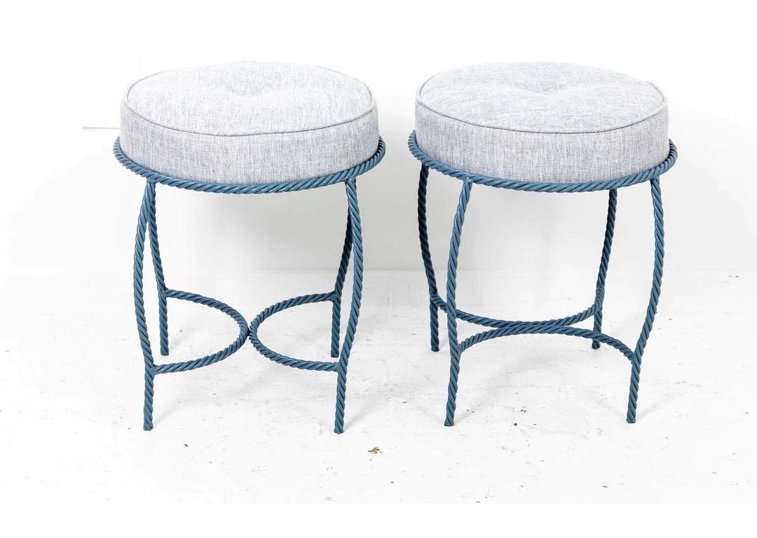 Pair Upholstered Italian Iron Rope Benches For Sale