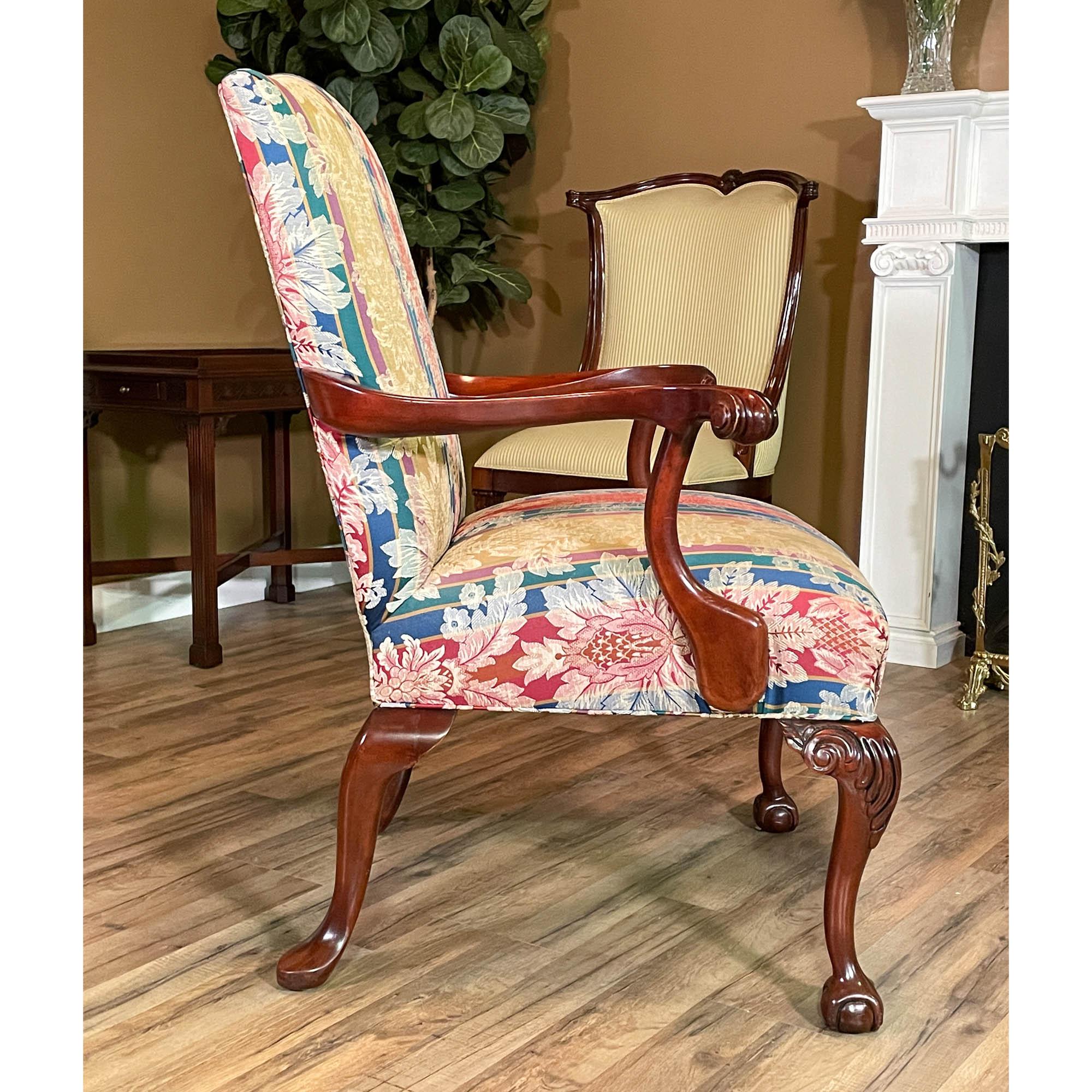 PAIR Upholstered Mahogany Arm Chairs For Sale at 1stDibs