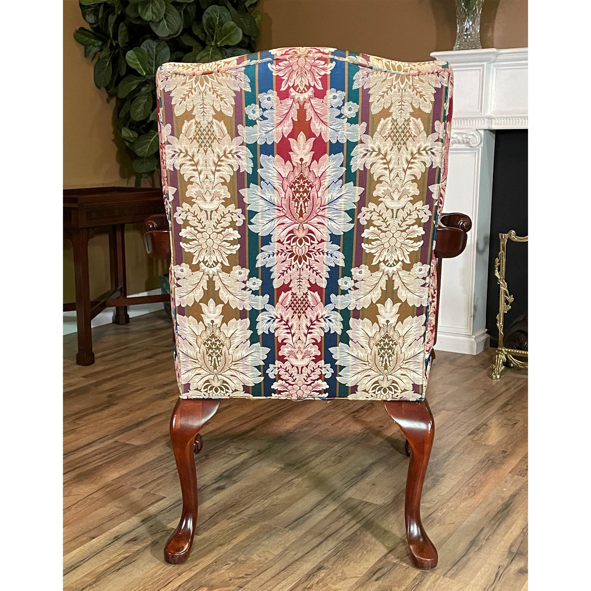 PAIR Upholstered Mahogany Arm Chairs For Sale at 1stDibs