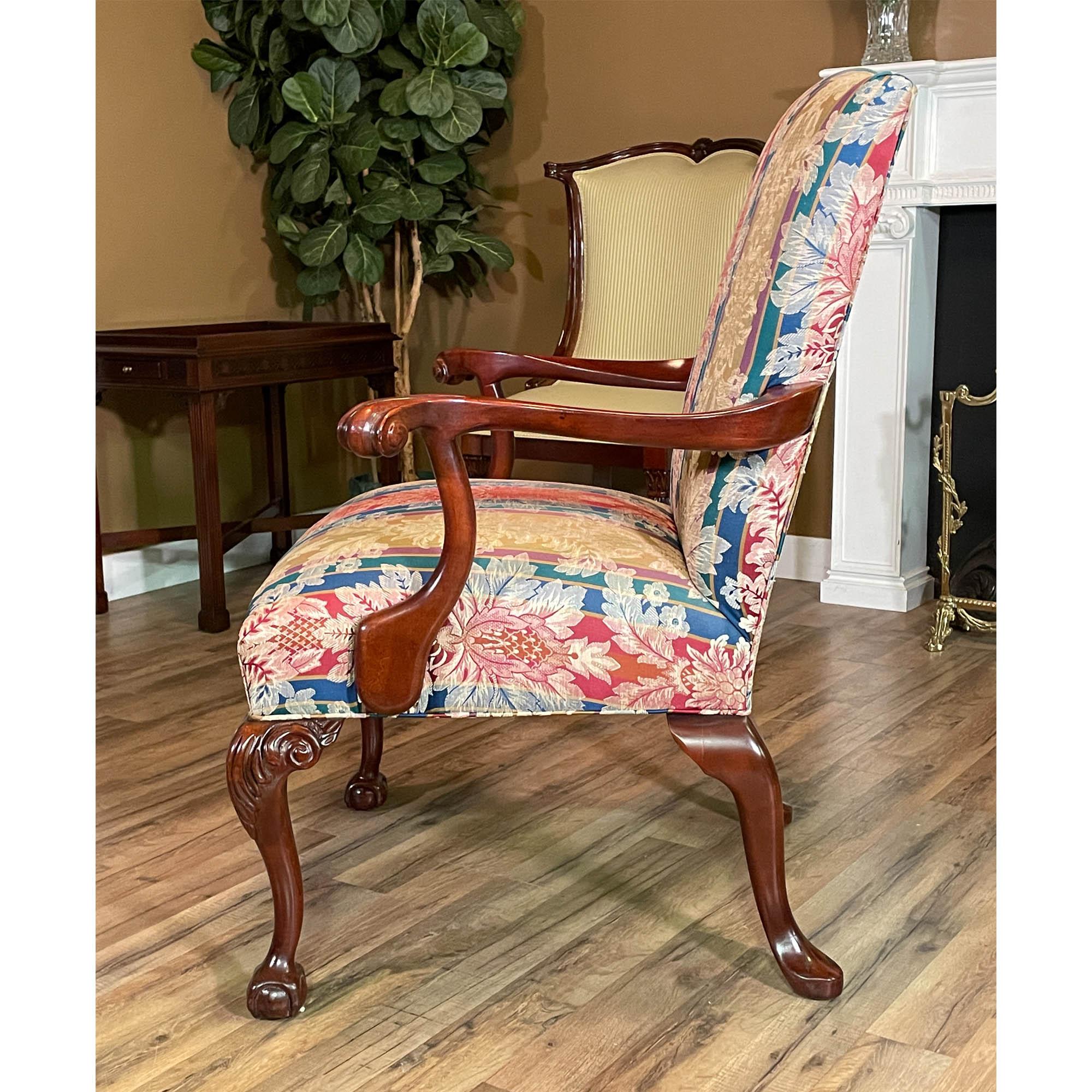 PAIR Upholstered Mahogany Arm Chairs For Sale at 1stDibs