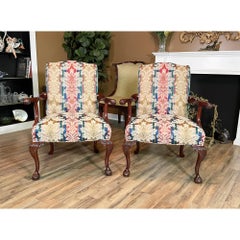 PAIR Upholstered Mahogany Arm Chairs