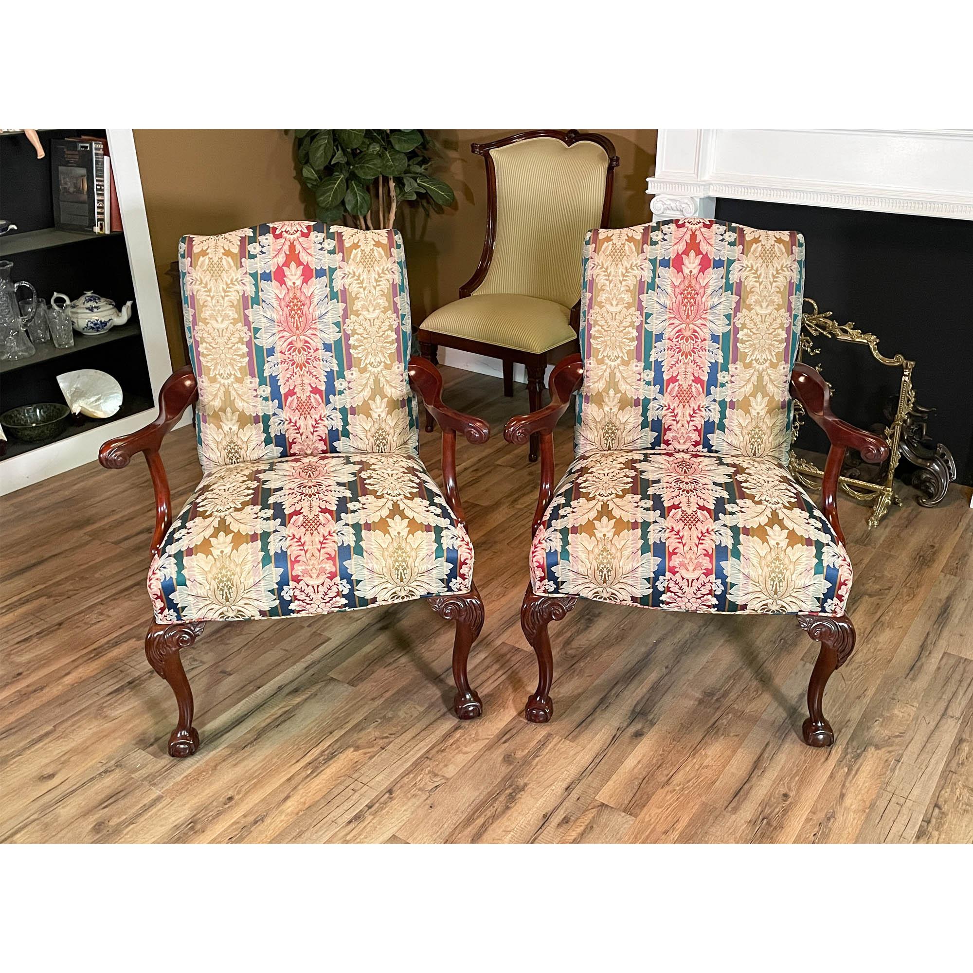 PAIR Upholstered Mahogany Arm Chairs For Sale at 1stDibs