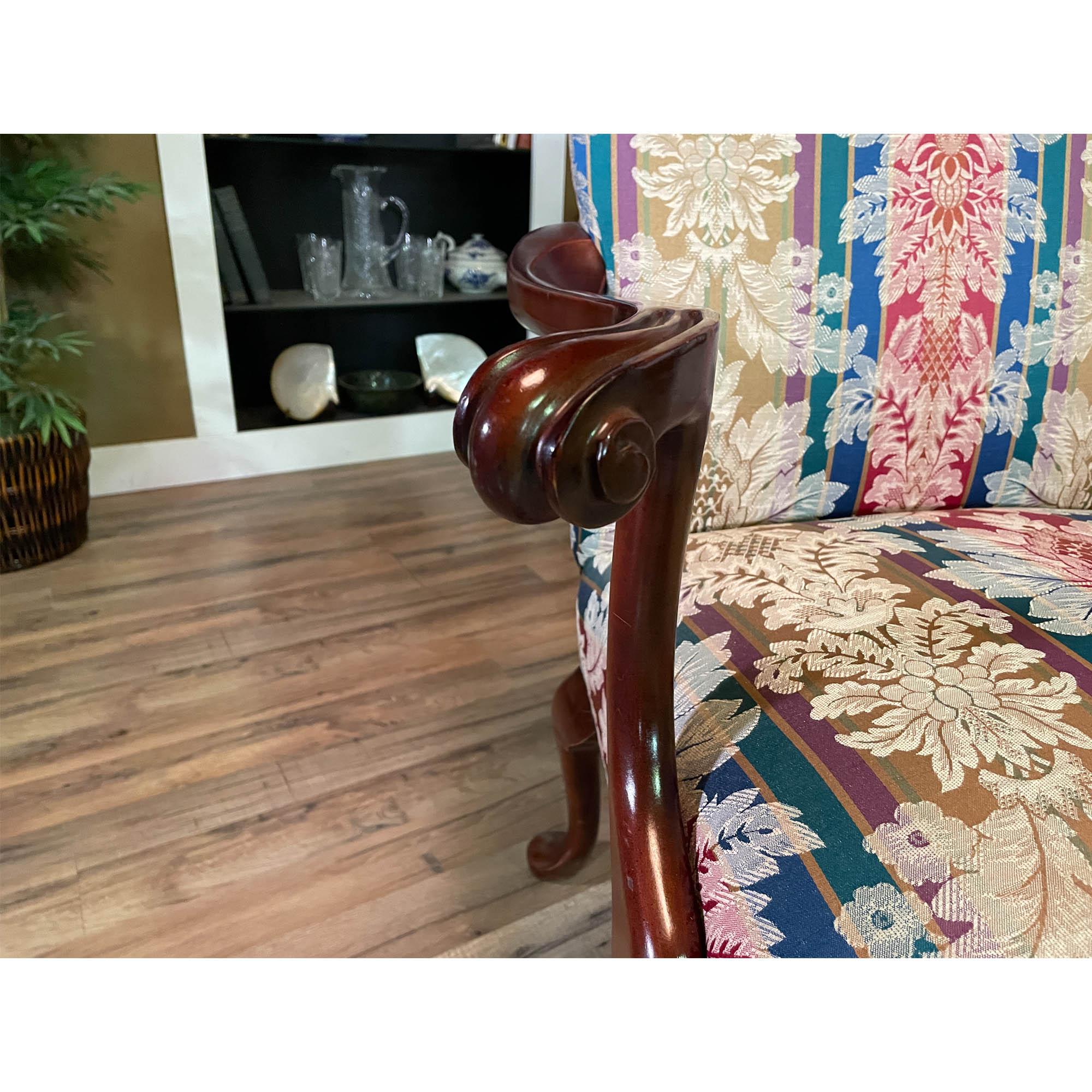 PAIR Upholstered Mahogany Arm Chairs For Sale at 1stDibs