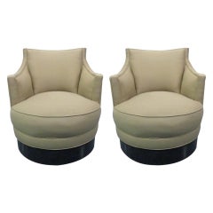 Retro Pair of Upholstered Swivel Chairs Style of Milo Baughman