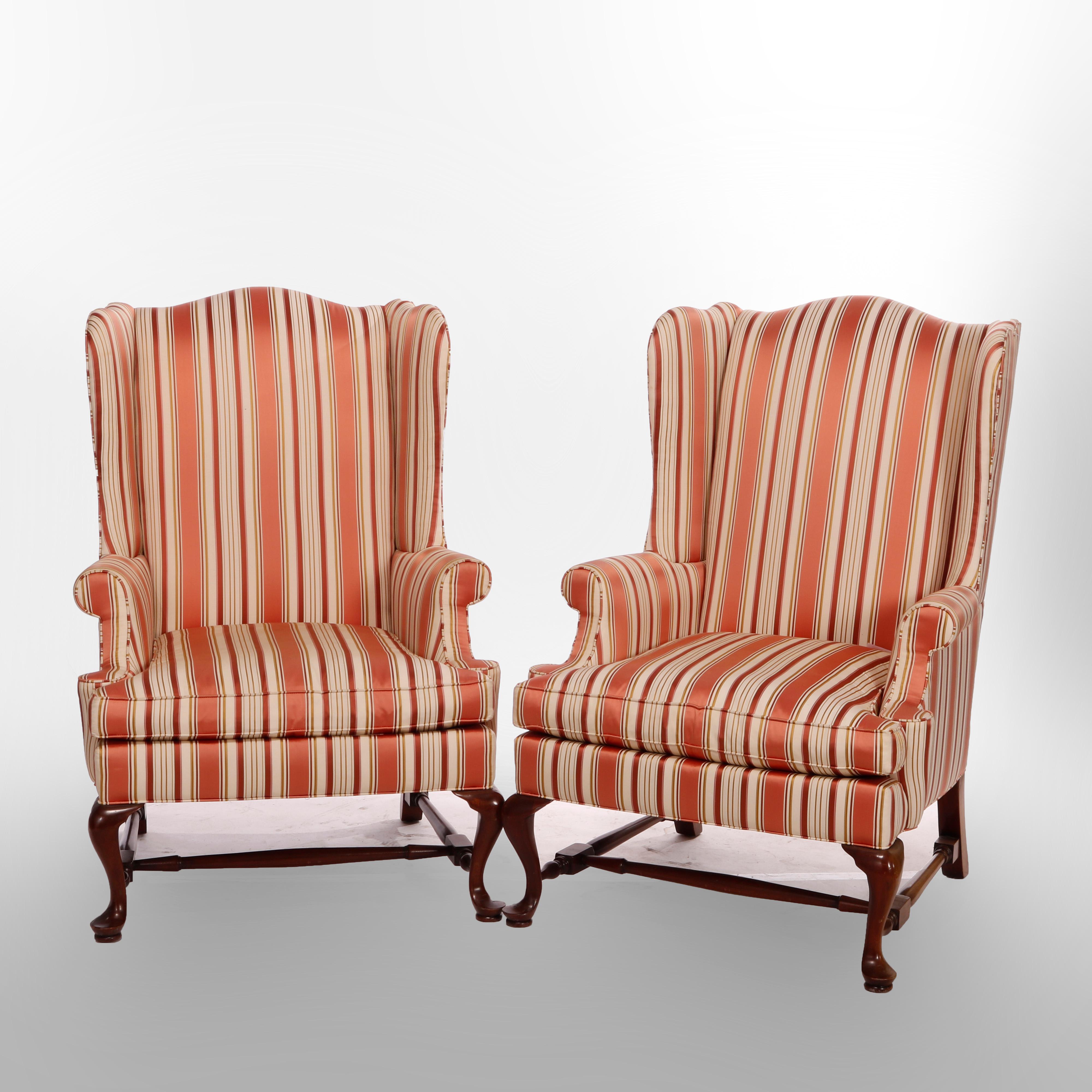 Pair Upholstered Wingback Fireside Chairs by Southwood, Hickory, NC, 20th 4